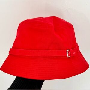 Cute Red Buckle-Trim Bucket Hat